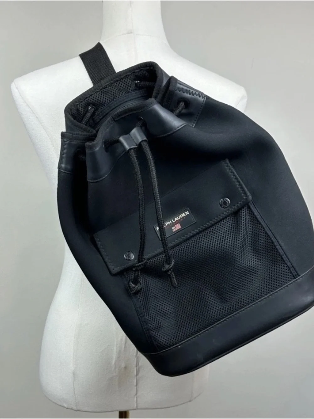 Ralph Lauren vintage 90’s Black Drawstring Mesh Front Backpack